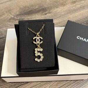 Chanel Gold Old Age Metal Crystal CC #5 Statement Pendant Necklace